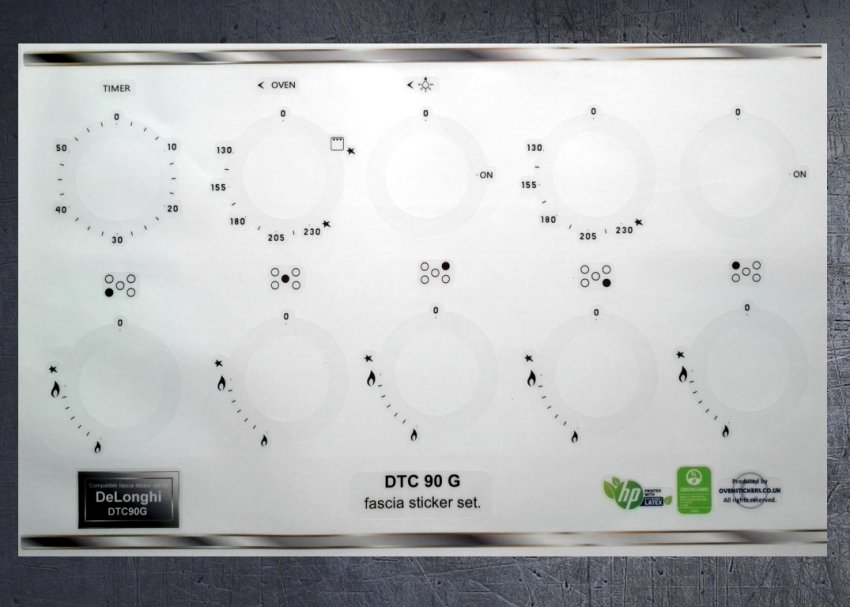 (image for) Delonghi DTC90G compatible front panel fascia sticker set. - Click Image to Close