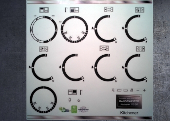 Rangemaster Kitchener 110 dual fuel compatible fascia stickers. (image for) Rangemaster Kitchener 110 dual fuel compatible fascia stickers.