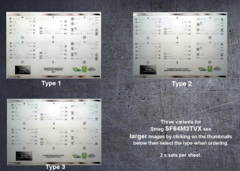 Smeg SF64M3TVX compatible fascia sticker set x2, all variants. (image for) Smeg SF64M3TVX compatible fascia sticker set x2, all variants.